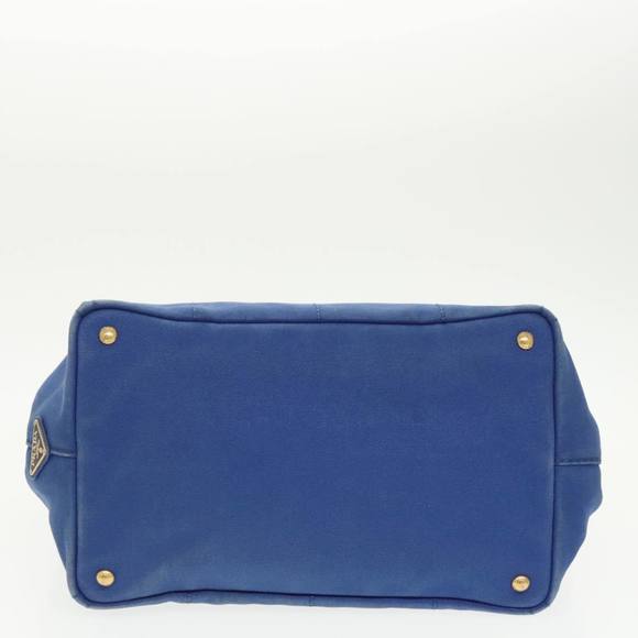 PRADA Canapa MM Hand Bag Canvas Blue Gold Auth 101425 - Picture 5 of 16